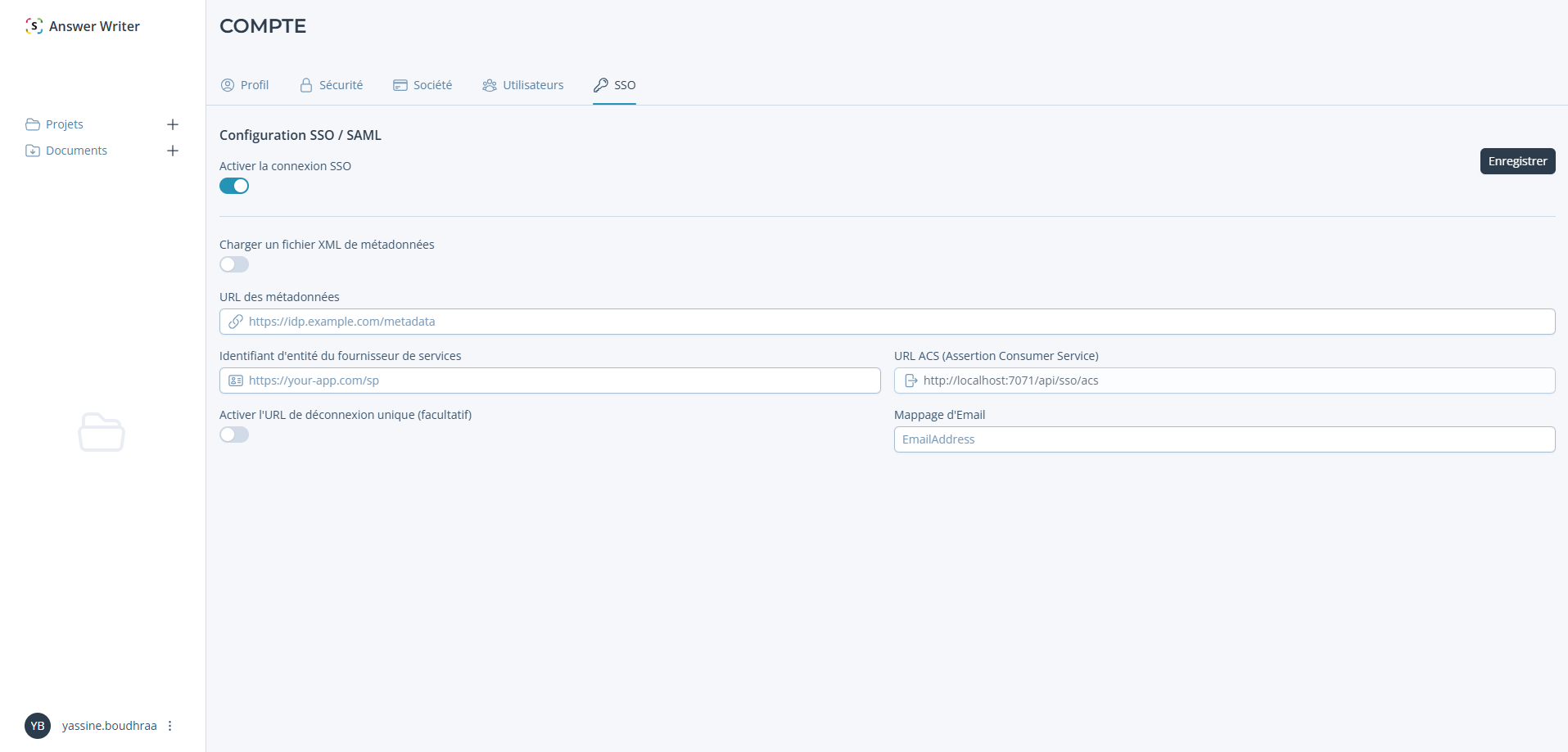 Documentation – SSO / SAML Configuration